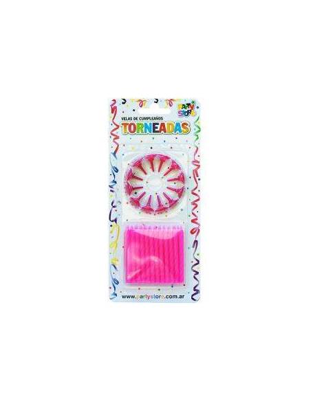 VELAS TORNEADAS MAGENTA CON BASES x24 VT6MA