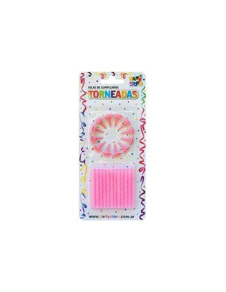 VELAS TORNEADAS ROSAS CON BASES x24 VT6RS