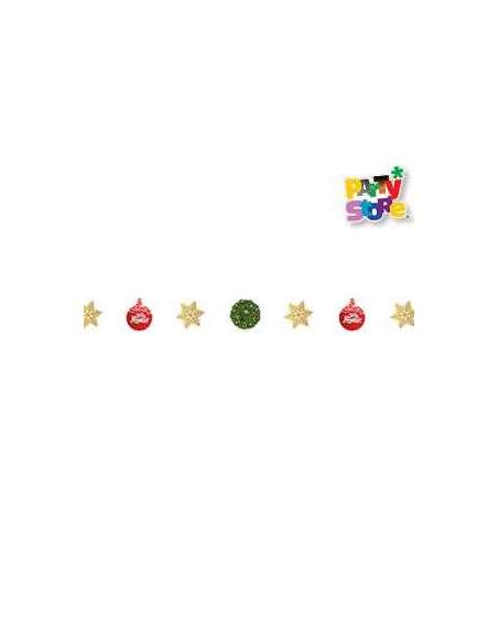 GUIRNALDA NAVIDEÑA ESTRELLAS BORDE GLITTER Y BOLAS ROJAS GUNA08