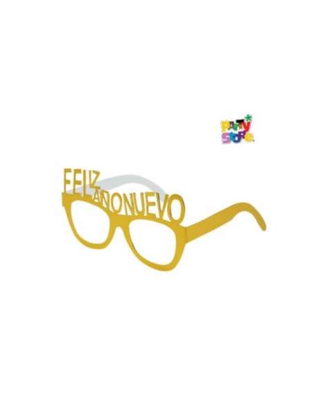 LENTES DE PAPEL FELIZ AÑO NUEVO DORADO x4