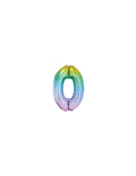 GLOBO NUMERO 0 RAINBOW PASTEL