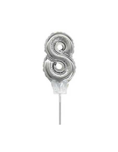 OVN SL1 7 GLOBO NUMERO 8 PLATEADO y PALITO CON CLIP