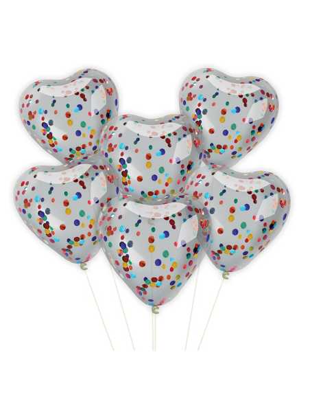 OVN GLBX SET6 GLOBOS CORAZON CRISTAL CONFETTI MULTICOLOR con HILO
