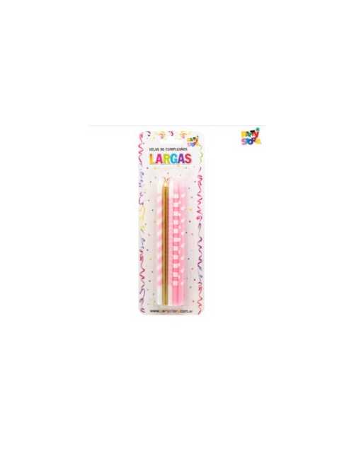 VELAS LARGAS IMPRESAS ROSAS LUNARES RAYAS Y DORADAS x10