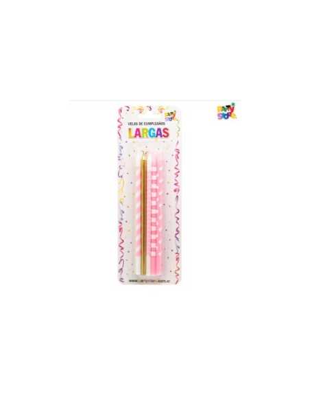 VELAS LARGAS IMPRESAS ROSAS LUNARES RAYAS Y DORADAS x10
