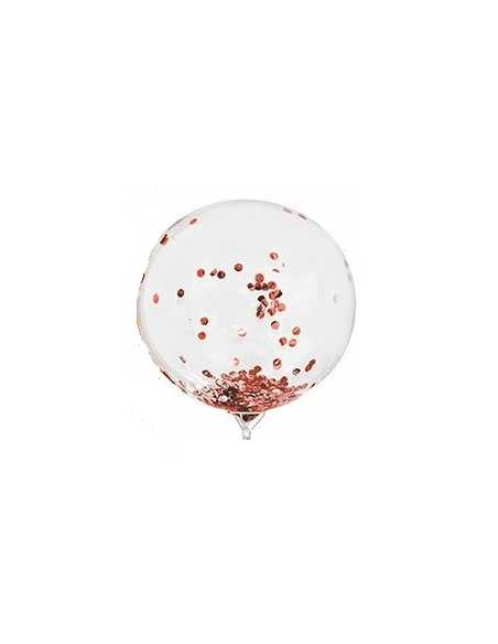 GLOBO BURBUJA 45CM CON CONFETTI METALIZADO ROSA GOLD