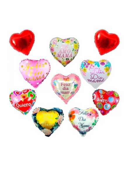 GLOBO METALIZADO 10" 25cm CORAZON FELIZ DIA MAMA