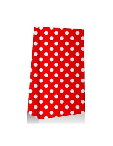 BOLSA PAPEL ROJA CON LUNAR BLANCO x10