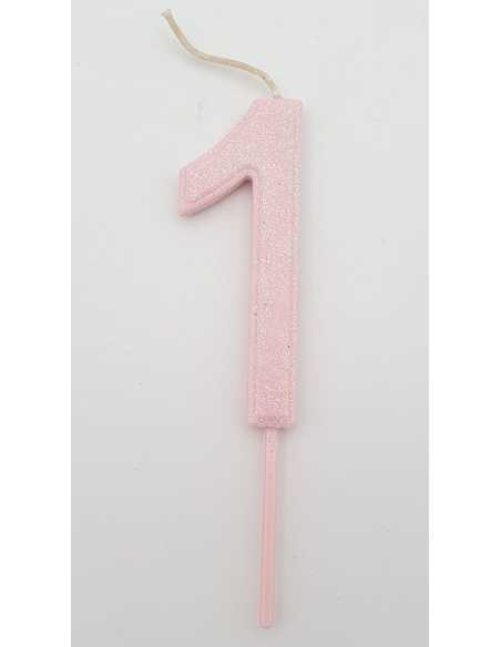NUMERO 1 ROSA PASTEL GLITTER