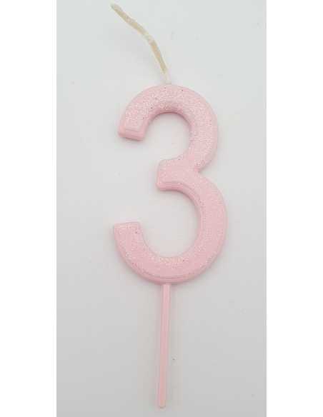 NUMERO 3 ROSA PASTEL GLITTER