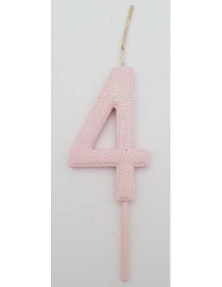 NUMERO 4 ROSA PASTEL GLITTER