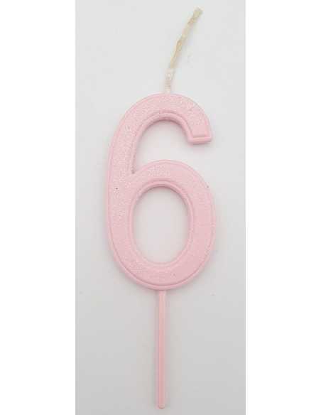 NUMERO 6 ROSA PASTEL GLITTER