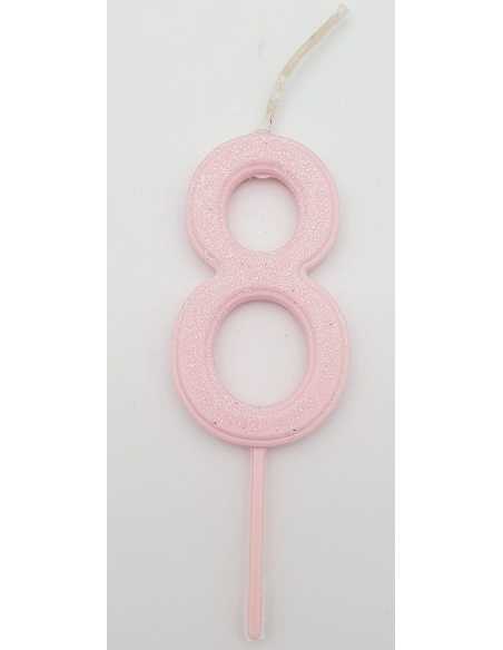 NUMERO 8 ROSA PASTEL GLITTER