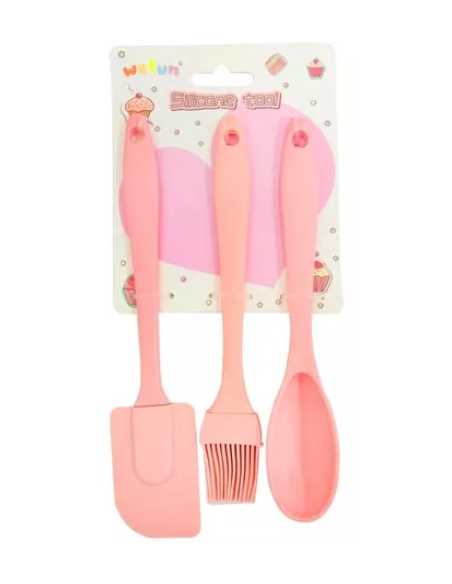 SET 3 UTENCILIOS SILICONA 22cm ESPATULA PINCEL CUCHARA x1
