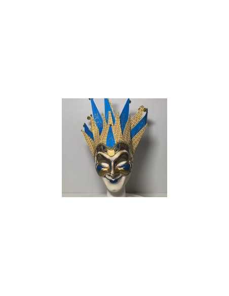 MASCARA VENEZIA BUFON CON CASCABELES AZUL Y DORADO