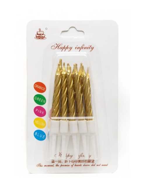 VELAS TORNEADAS METALIZADAS DORADO x1