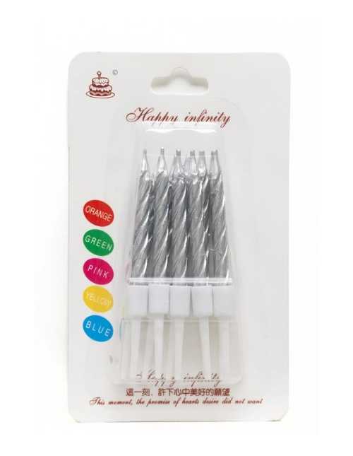 VELAS TORNEADAS METALIZADAS PLATEADO x1