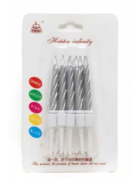 VELAS TORNEADAS METALIZADAS PLATEADO x1