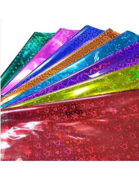 PAPEL DE REGALO HOLOGRAFICO 50x70cm x50 HOJAS COLORES SURTIDOS