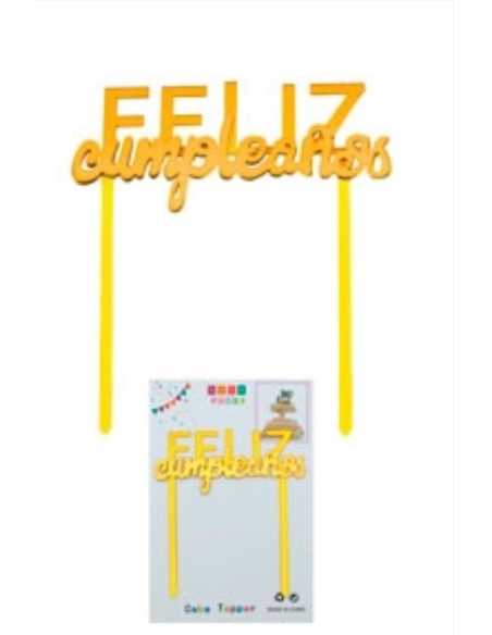 CAKE TOPPER FELIZ CUMPLEAÑOS 12x11cm DORADO