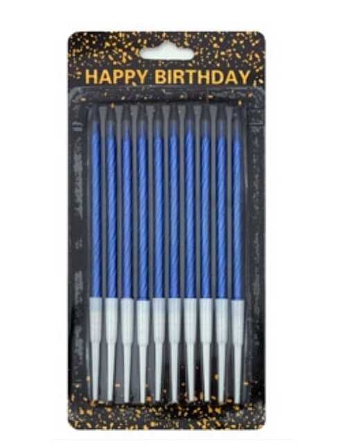 VELA METALIZADA TORNEADA Con PORTAVELA 13cm AZUL x10