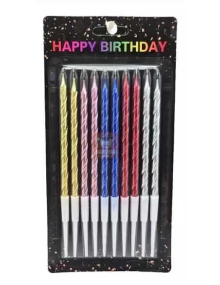 VELA METALIZADA TORNEADA Con PORTAVELA 13cm MULTICOLOR x10