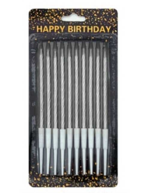 VELA METALIZADA TORNEADA Con PORTAVELA 13cm PLATA x10
