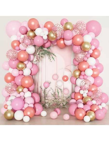 SET SUPER GUIRNALDA DE GLOBOS TODO EN UNO 140PCS LETS GO PARTY ROSA CONFETTI