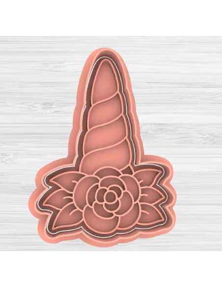 CORTANTE + STAMP 8cm CUERNO UNICORNIO CON FLOR