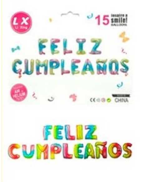 GLOBO METALIZADO FRASE 16" 40cm FELIZ CUMPLEAÑOS MULTICOLOR DEGRADE x1