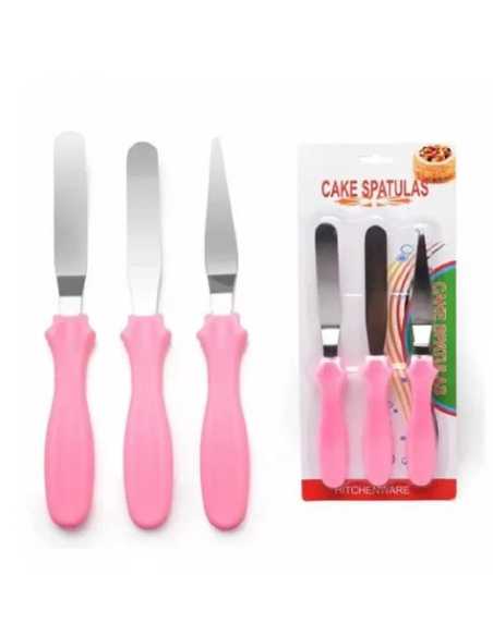 SET x3 ESPATULAS DE ACERO 23cm COLORES SURTIDOS