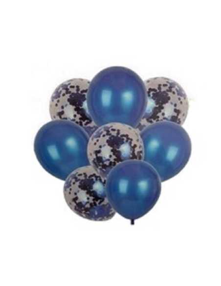 SET 8 GLOBOS PERLADO CON CONFETTI AZUL x1