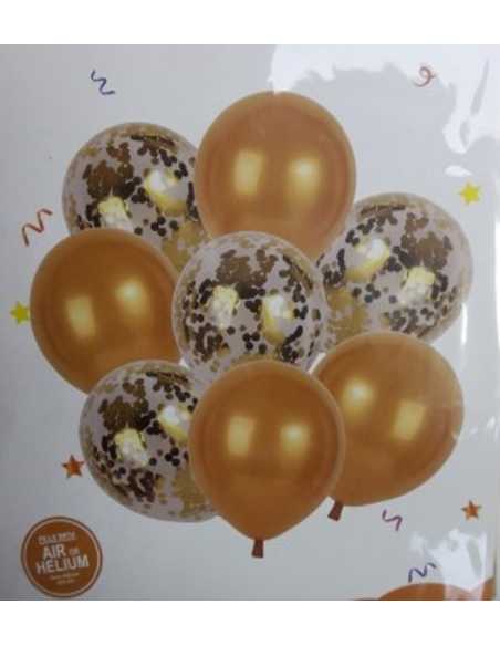SET 8 GLOBOS PERLADO CON CONFETTI DORADO x1