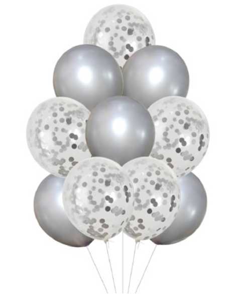 SET 8 GLOBOS PERLADO CON CONFETTI PLATA x1