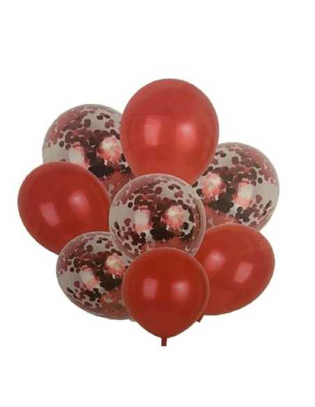 SET 8 GLOBOS PERLADO CON CONFETTI ROJO x1