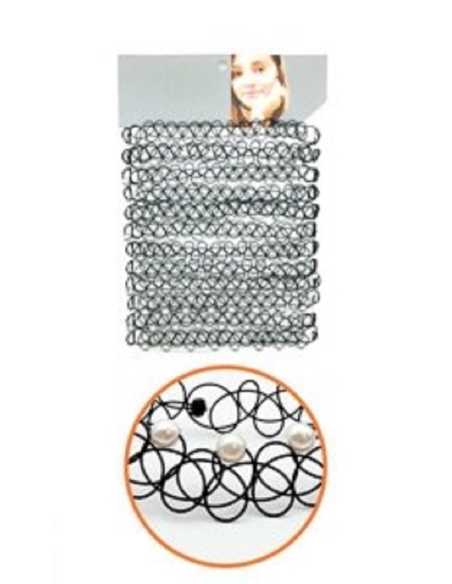 COLLAR GARGANTILLA ELASTICA CON PERLAS x12