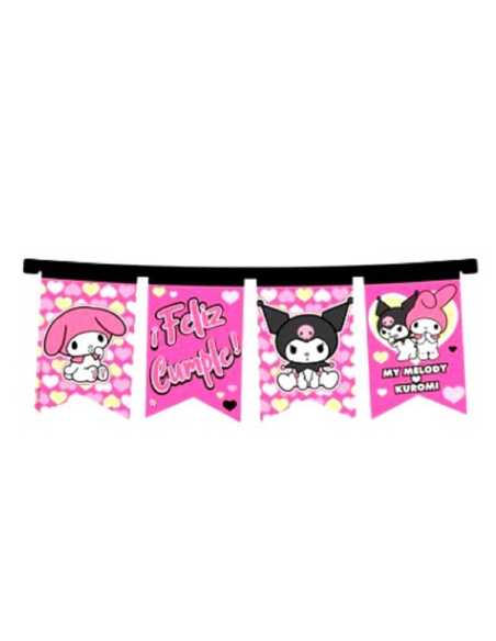 BANDERIN RECTANGULAR FELIZ CUMPLE KUROMI x 1