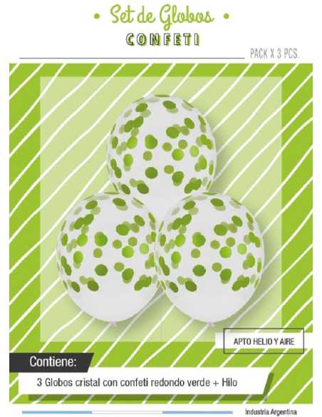 GLOBO CRISTAL CON CONFETTI OPACO VERDE x 3