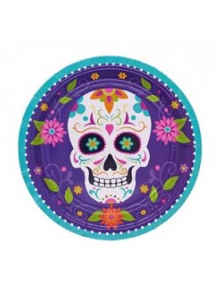 PLATO DE POLIPAPEL 17cm CALAVERA MEXICANA x 6