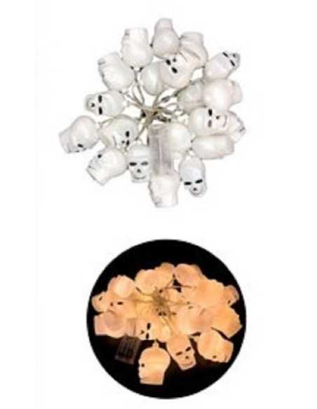 GUIRNALDA LED 20 LUCES CALAVERA CRANEO 3,20mts PILA AA CALIDA