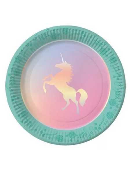 PLATO DE POLIPAPEL 17cm UNICORNIO IRIDISCENTE x 6