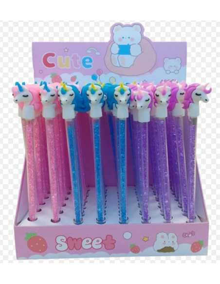 LAPIZ INFINITO UNICORNIO RELLENO CRISTALES ROSA/VIOLETA