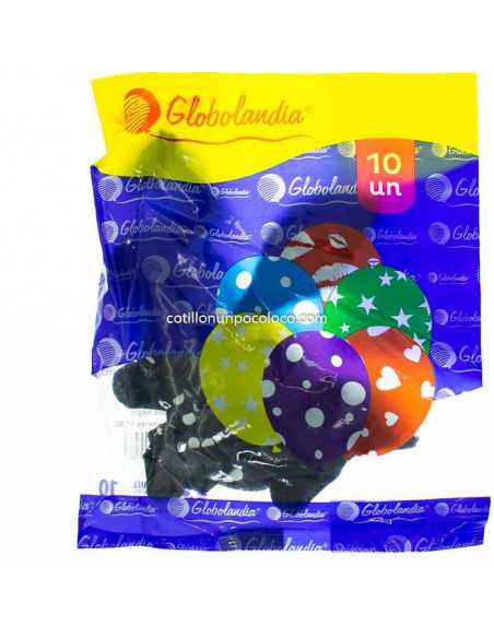 GLOBO IMPRESO NEGRO CON LUNARES N° 90 X10