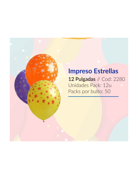 GLOBOS 12" IMPRESOS ESTRELLAS X 12U (B/50)