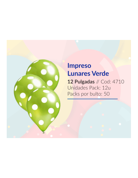 GLOBOS 12" IMPRESOS VERDE CON LUNARES BLANCO