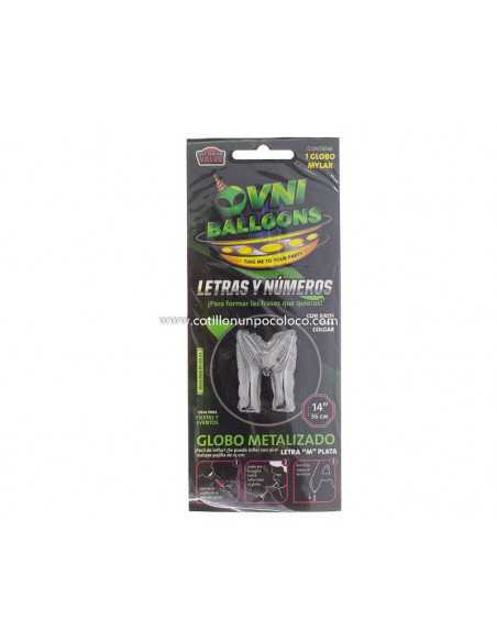 OVN-SL1 14" GLOBO METAL PLATA LETRA M x1 +PALITO 15CM