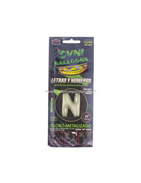 OVN-SL1 14" GLOBO METAL PLATA LETRA N x1 +PALITO 15CM