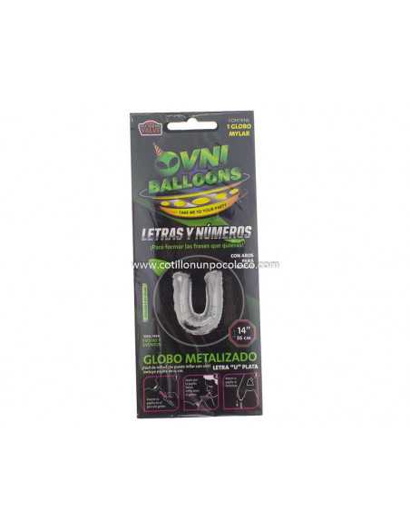 OVN-SL1 14" GLOBO METAL PLATA LETRA U x1 +PALITO 15CM