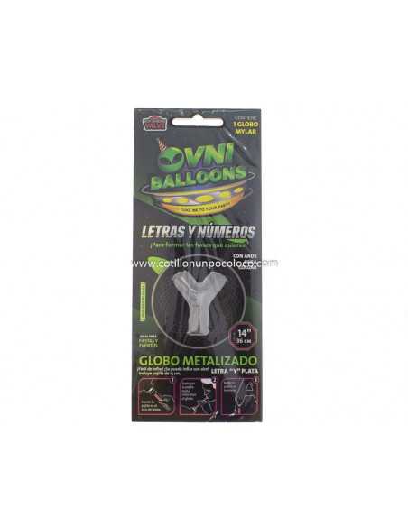 OVN-SL1 14" GLOBO METAL PLATA LETRA Y x1 +PALITO 15CM
