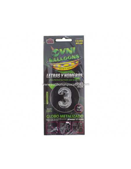 OVN-SL1 14" GLOBO METAL PLATEADO NUMERO 3 x1 METALIZADOS